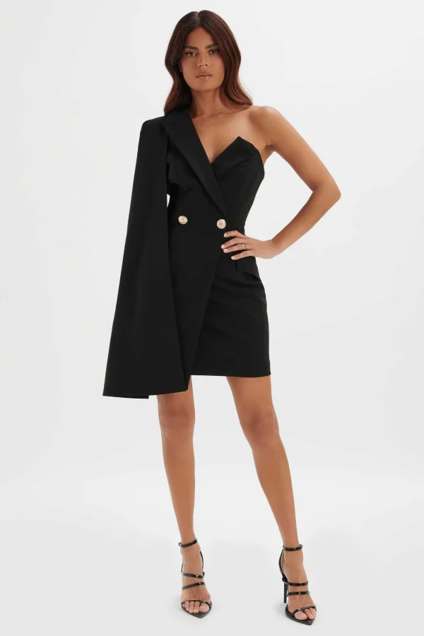 Lavish Alice Aire Boned One Shoulder Cape Blazer Dress In Black Best Sale