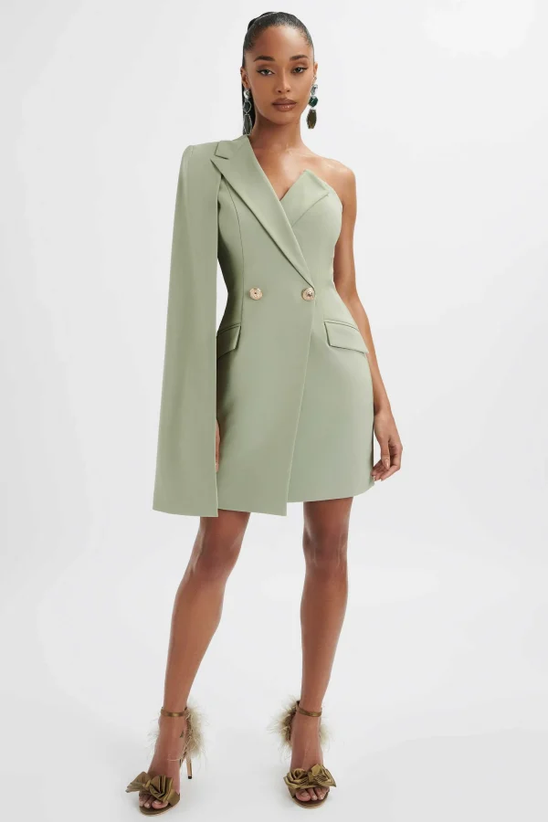 Lavish Alice Aire One Shoulder Cape Blazer Dress In Sage Green Cheap