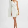 Lavish Alice Aire One Shoulder Cape Blazer Dress In White Clearance