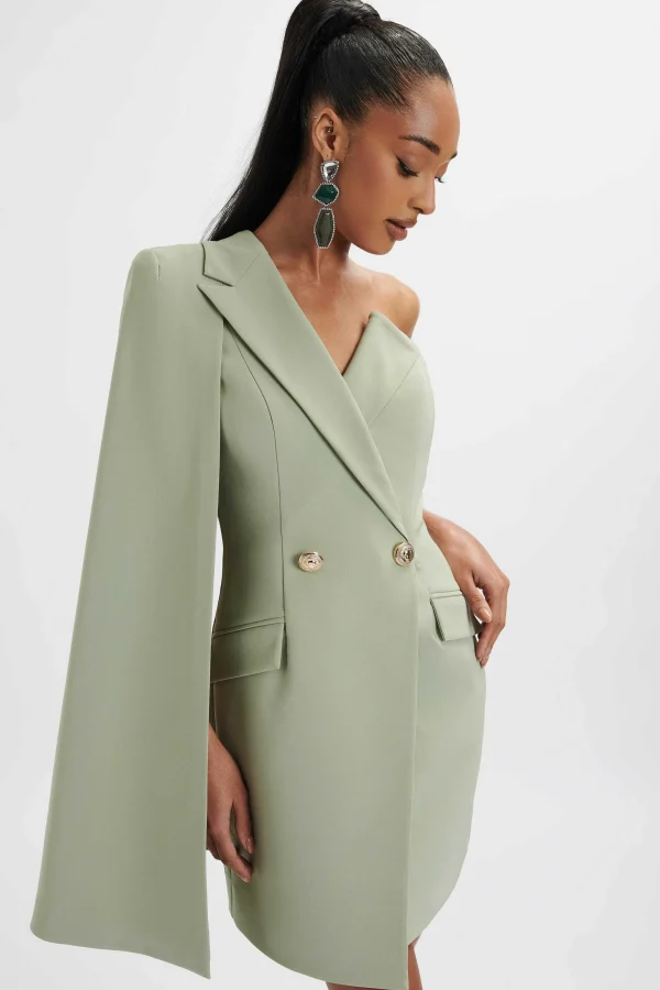 Lavish Alice Aire One Shoulder Cape Blazer Dress In Sage Green Cheap