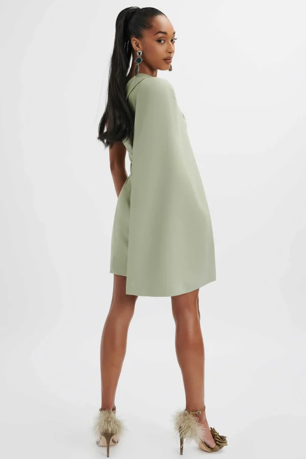 Lavish Alice Aire One Shoulder Cape Blazer Dress In Sage Green Cheap