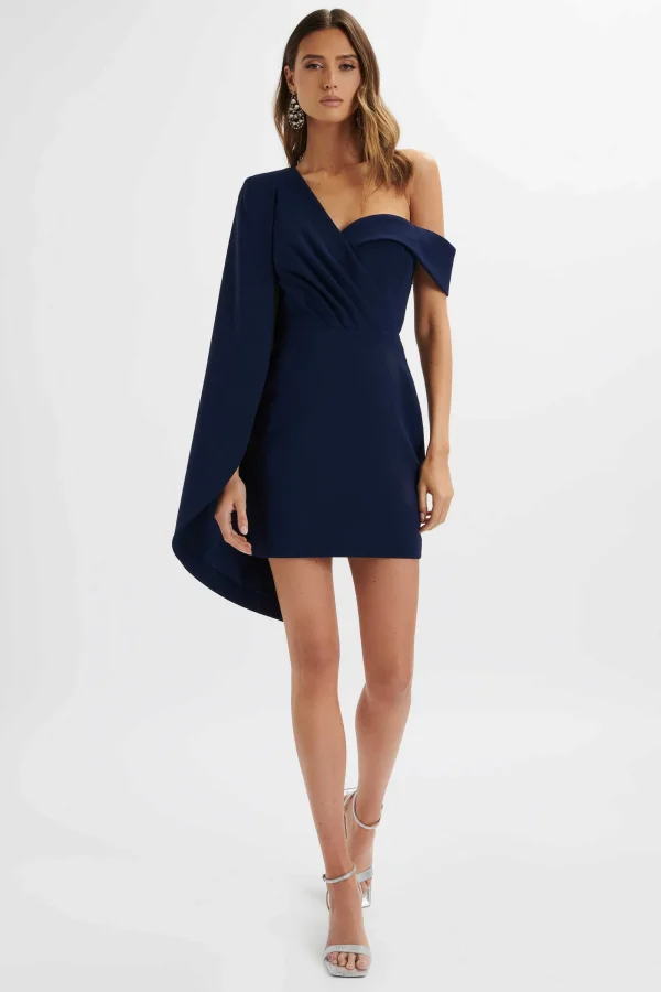 Lavish Alice Aiza Asymmetric Cape Mini Dress In Navy Fashion