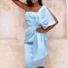 Lavish Alice Alayna Extreme Bow Midi Dress In Baby Blue Satin Cheap