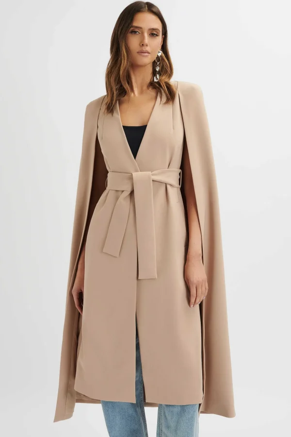 Lavish Alice Alexia Longline Belted Cape Blazer In Camel Cheap