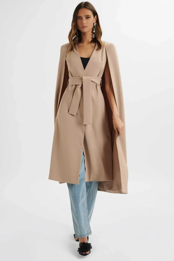 Lavish Alice Alexia Longline Belted Cape Blazer In Camel Cheap