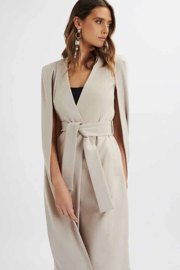 Lavish Alice Alexia Longline Belted Cape Blazer In Stone Cheap