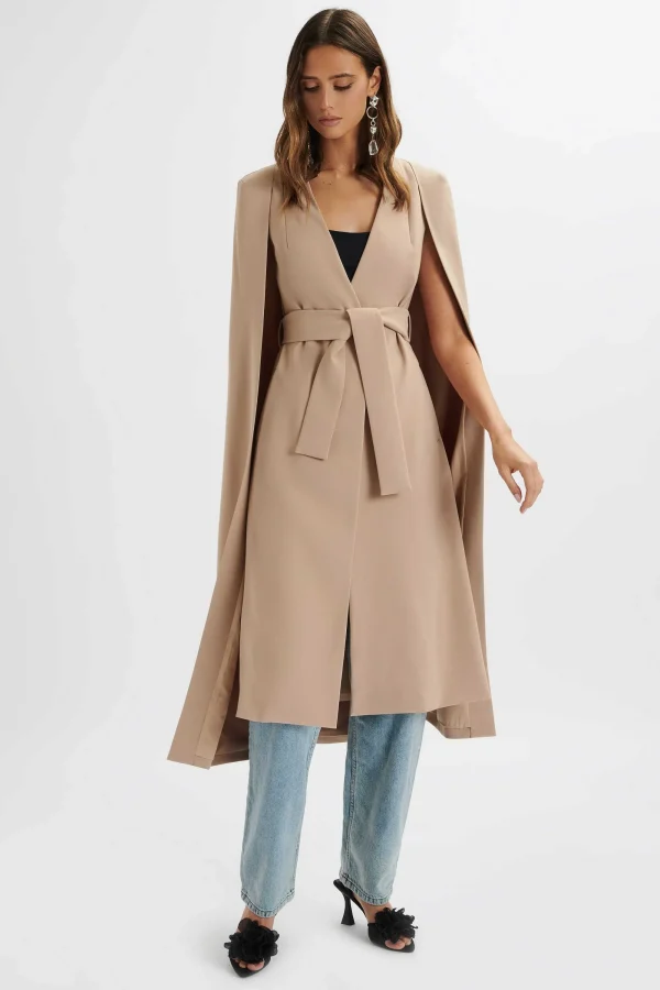 Lavish Alice Alexia Longline Belted Cape Blazer In Camel Cheap