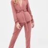 Lavish Alice Allison Belted Ruche Sleeve Jacket In Dusty Rose Fashion