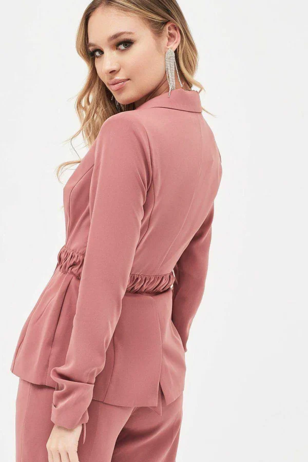 Lavish Alice Allison Belted Ruche Sleeve Jacket In Dusty Rose Fashion