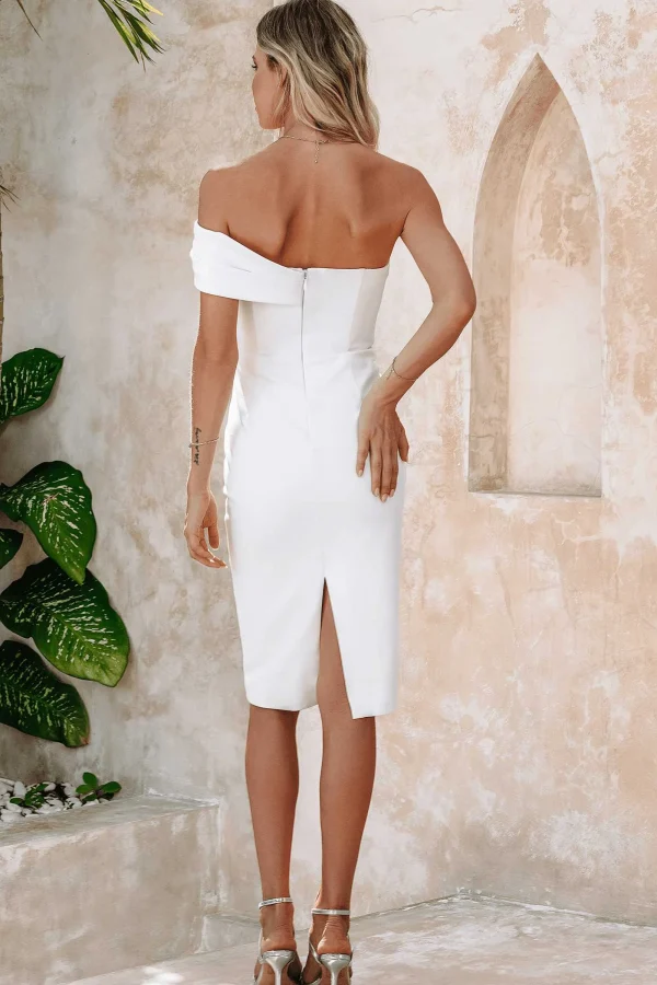 Lavish Alice Amora Ponte Bardot Bow Detail Midi Dress In White Cheap