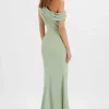 Lavish Alice Annabella Satin Asymmetric Drape Maxi Dress In Sage Green Shop