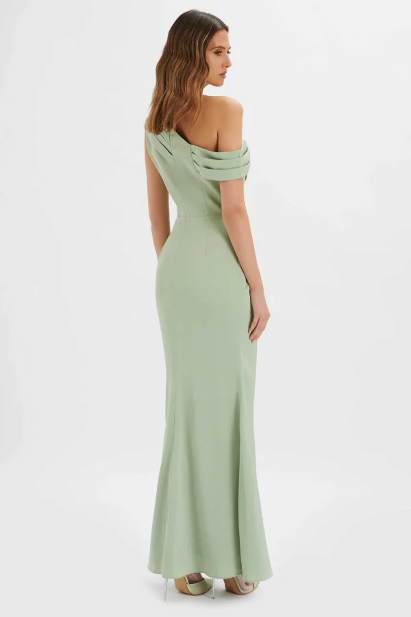 Lavish Alice Annabella Satin Asymmetric Drape Maxi Dress In Sage Green Shop