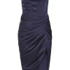 Lavish Alice Ariel Strapless Corset Draped Midi Dress In Navy Best Sale