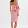 Lavish Alice Athena Off Shoulder Bow Detail Midi Dress In Powder Pink Online