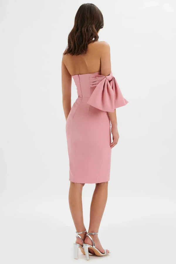 Lavish Alice Athena Off Shoulder Bow Detail Midi Dress In Powder Pink Online