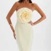 Lavish Alice Belle 3D Flower Bandeau Midi Dress In Champagne Sale