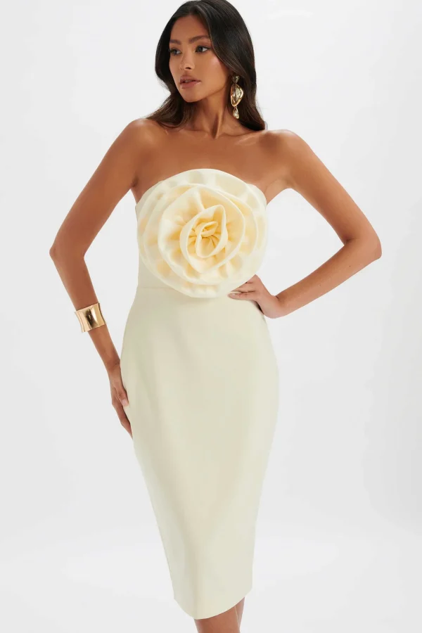 Lavish Alice Belle 3D Flower Bandeau Midi Dress In Champagne Sale