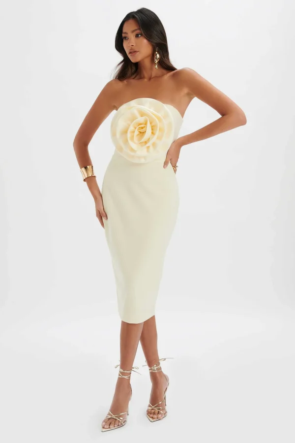 Lavish Alice Belle 3D Flower Bandeau Midi Dress In Champagne Sale