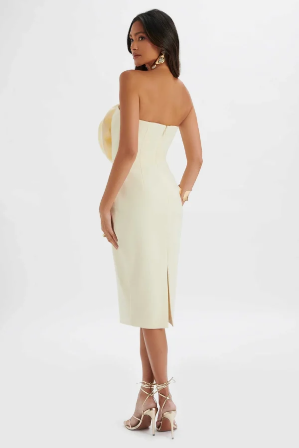 Lavish Alice Belle 3D Flower Bandeau Midi Dress In Champagne Sale