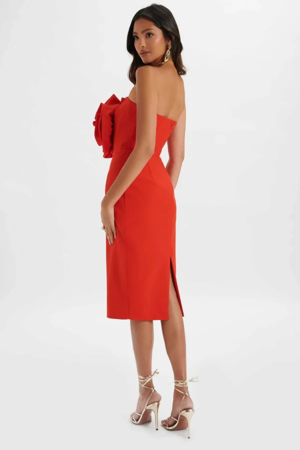 Lavish Alice Belle 3D Flower Bandeau Midi Dress In Red Discount