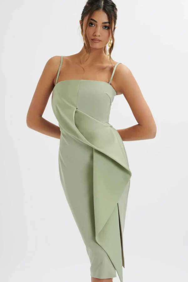 Lavish Alice Bonnie Waterfall Frill Midi Dress In Sage Green Shop