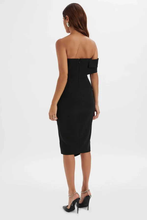 Lavish Alice Brie Bardot Knot Twisted One Shoulder Midi Dress In Black New