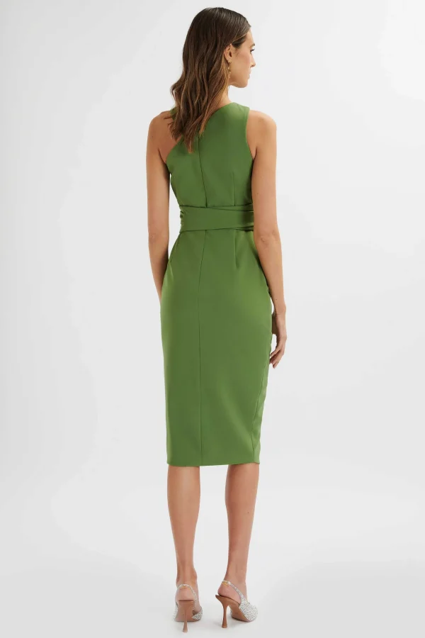 Lavish Alice Brielle Obi Belt Halterneck Midi Dress In Green Cheap