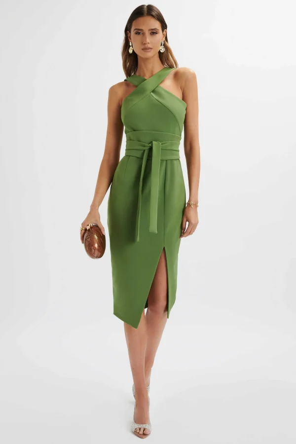 Lavish Alice Brielle Obi Belt Halterneck Midi Dress In Green Cheap