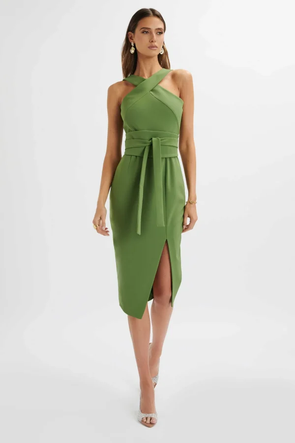 Lavish Alice Brielle Obi Belt Halterneck Midi Dress In Green Cheap