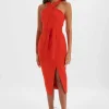 Lavish Alice Brielle Obi Belted Halterneck Midi Dress In Red Flash Sale