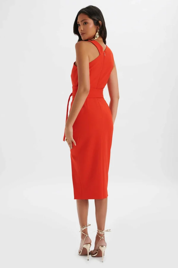 Lavish Alice Brielle Obi Belted Halterneck Midi Dress In Red Flash Sale