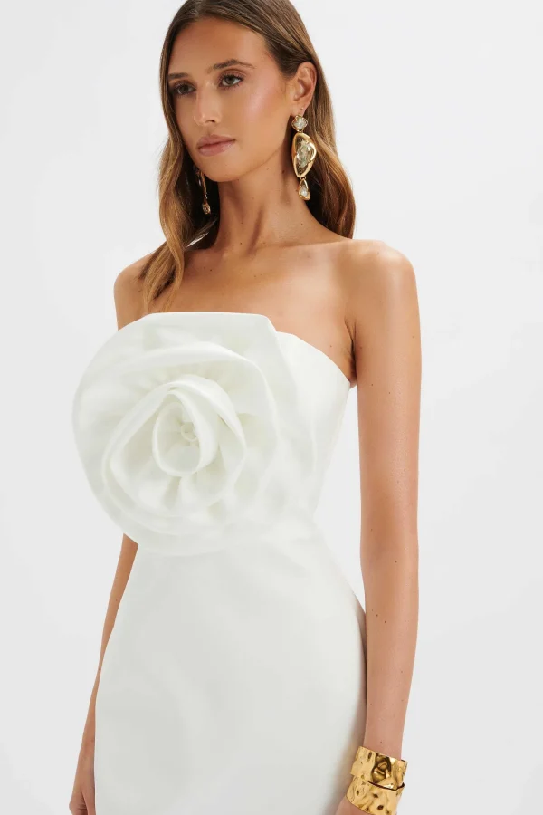 Lavish Alice Bryanna 3D Flower Bandeau Satin Mini Dress In White Store