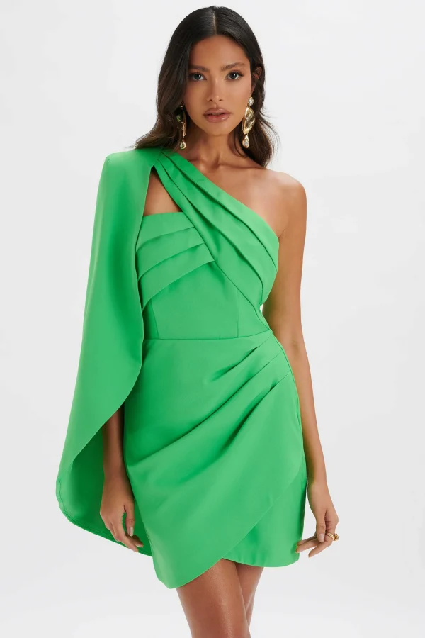 Lavish Alice Charlotte Pleated One Shoulder Cape Mini Dress In Green New