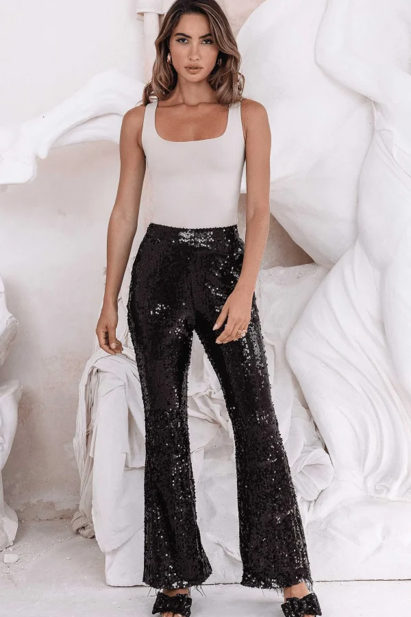 Lavish Alice Clarissa Sequin Fit And Flare Trouser In Black Best Sale