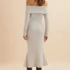 Lavish Alice Clover Knitted Wool Bardot Midi Dress In Stone Best