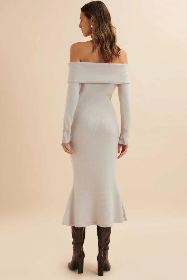 Lavish Alice Clover Knitted Wool Bardot Midi Dress In Stone Best