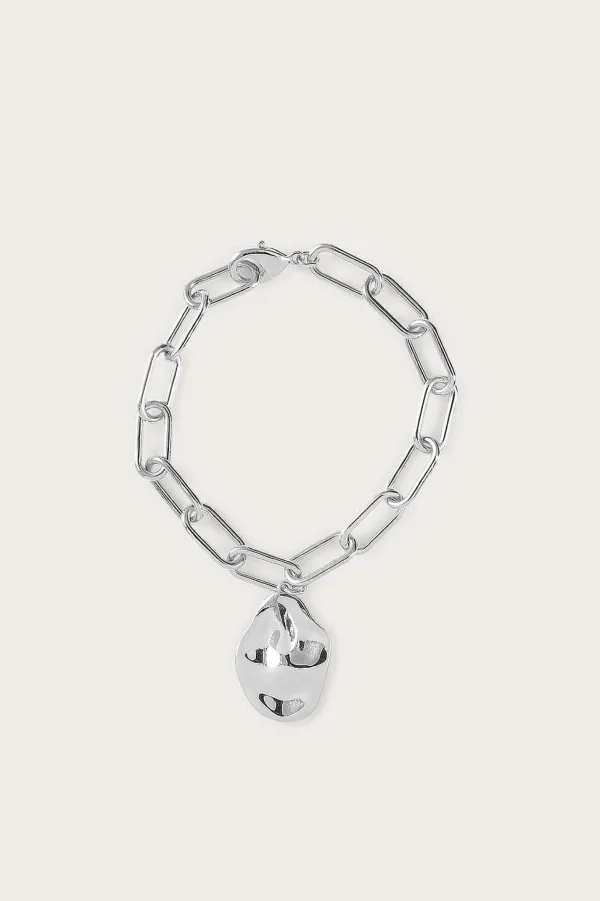 Lavish Alice Dana Hammered Effect Oval Charm Link Silver Bracelet Discount