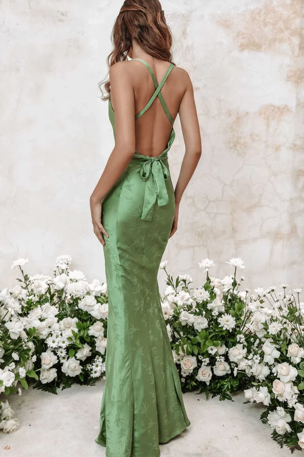 Lavish Alice Daniella Satin Jaquard Cowl Neck Maxi Dress In Green Hot