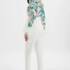 Lavish Alice Delia Embellished Feather Cuff Jumpsuit In White New