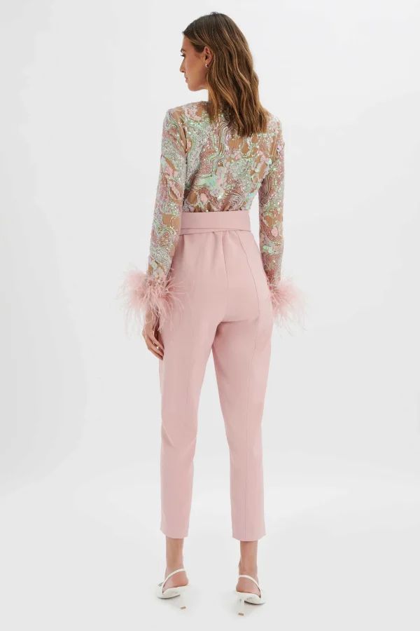 Lavish Alice Delia Embellished Feather Cuff Jumpsuit In Pink Clearance