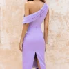 Lavish Alice Destiny Bonded Satin One Shoulder Midi Dress In Lavender Shop