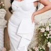 Lavish Alice Eden Curve Off Shoulder Ruffle Midi Dress In White Cheap