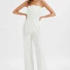 Lavish Alice Elara Asymmetric Pleated Frill Straight Leg Jumpsuit In White Best