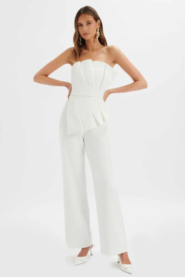 Lavish Alice Elara Asymmetric Pleated Frill Straight Leg Jumpsuit In White Best