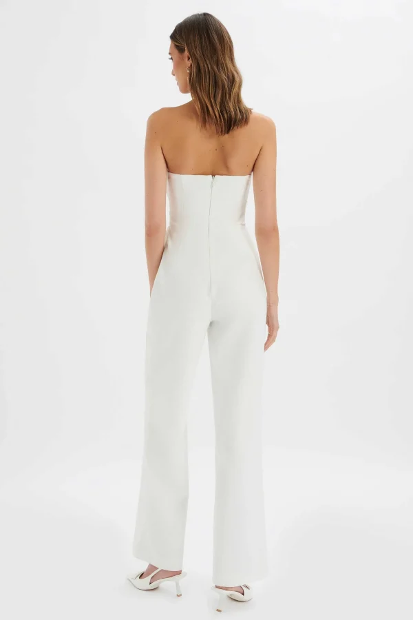 Lavish Alice Elara Asymmetric Pleated Frill Straight Leg Jumpsuit In White Best