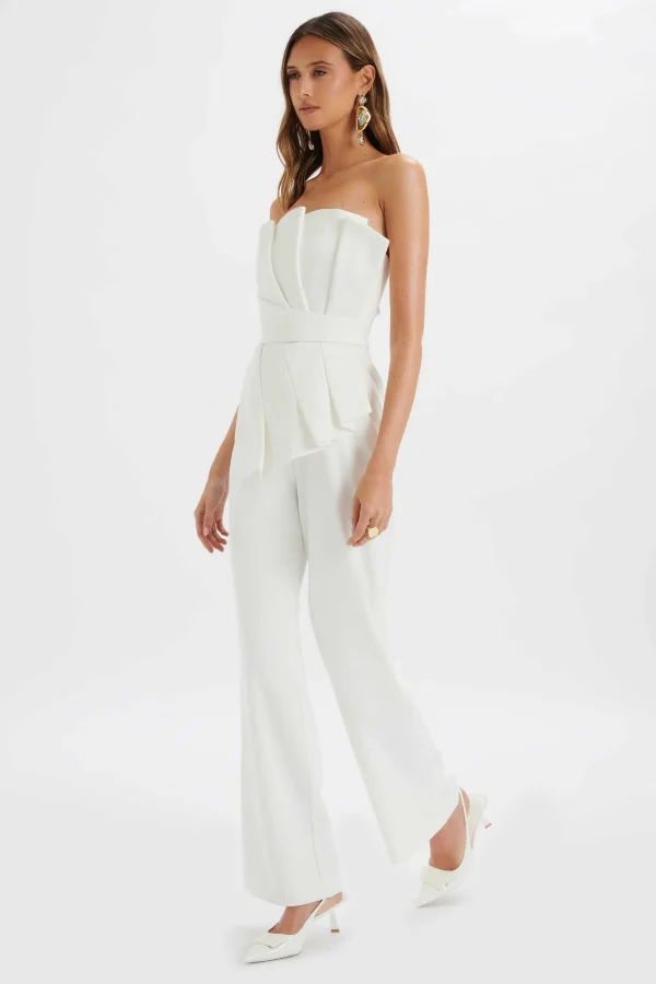 Lavish Alice Elara Asymmetric Pleated Frill Straight Leg Jumpsuit In White Best