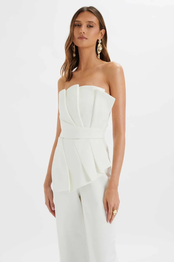 Lavish Alice Elara Asymmetric Pleated Frill Straight Leg Jumpsuit In White Best