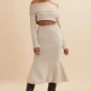 Lavish Alice Eleni Knitted Wool Fit & Flare Midi Skirt In Stone Cheap