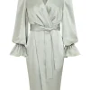 Lavish Alice Elise Satin Wrap Shirt Dress In Sage Store