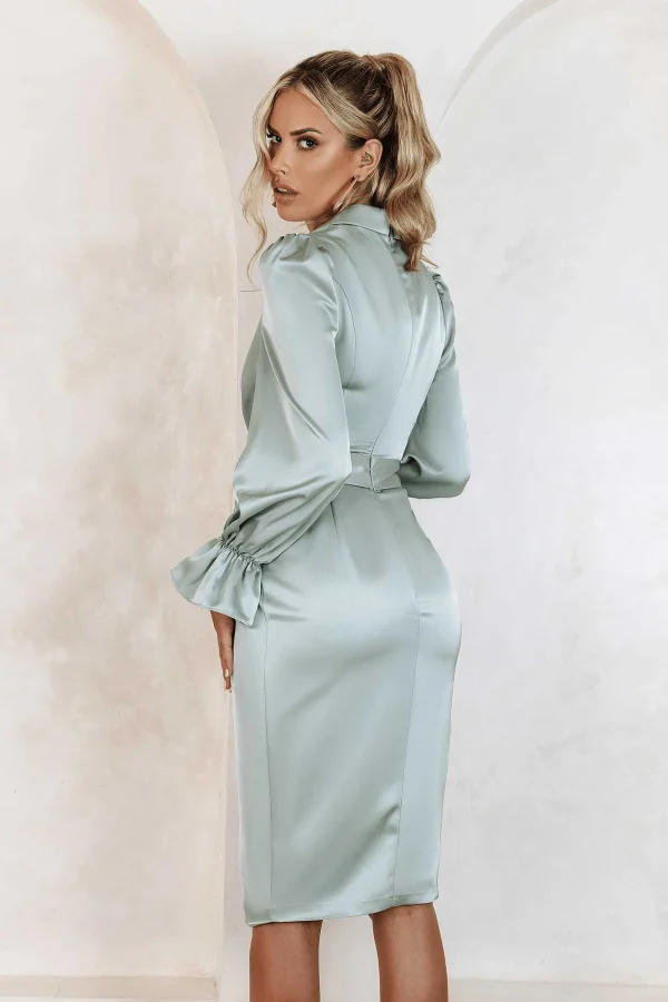 Lavish Alice Elise Satin Wrap Shirt Dress In Sage Store